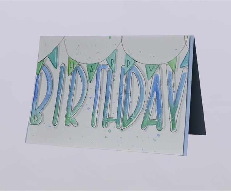Geburtstagskarte Happy Birthday blaugrün